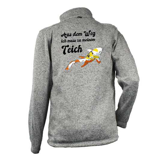 Strickfleece Jacke "Ich muss meinem Teich" Fisch Gelb - aqua-wave.de