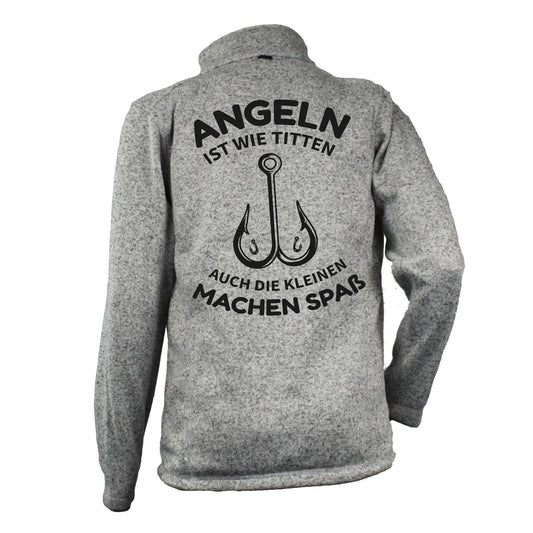 Strickfleece Jacke "Angeln ist wie Titten" mit Angelhaken - aqua-wave.de