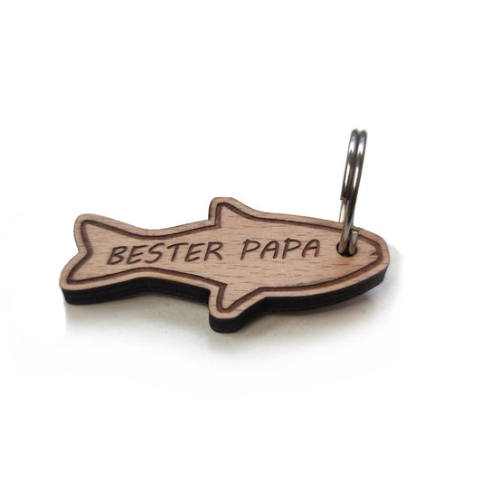 Schlüsselanhänger Fisch "Bester Papa" aus Holz - aqua-wave.de